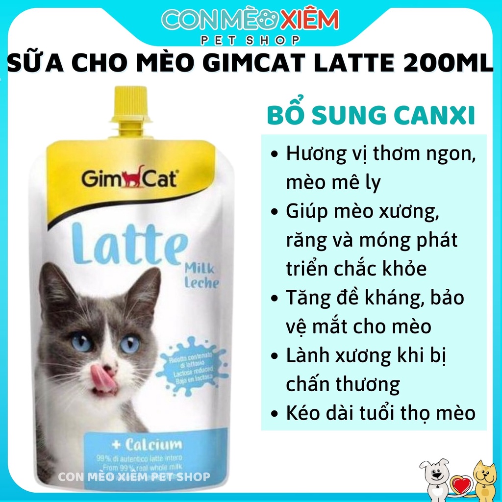 Sữa tươi cho mèo Gimcat latte 200ml, milk bổ sung canxi tiêu hóa cho thú cưng Con Mèo Xiêm