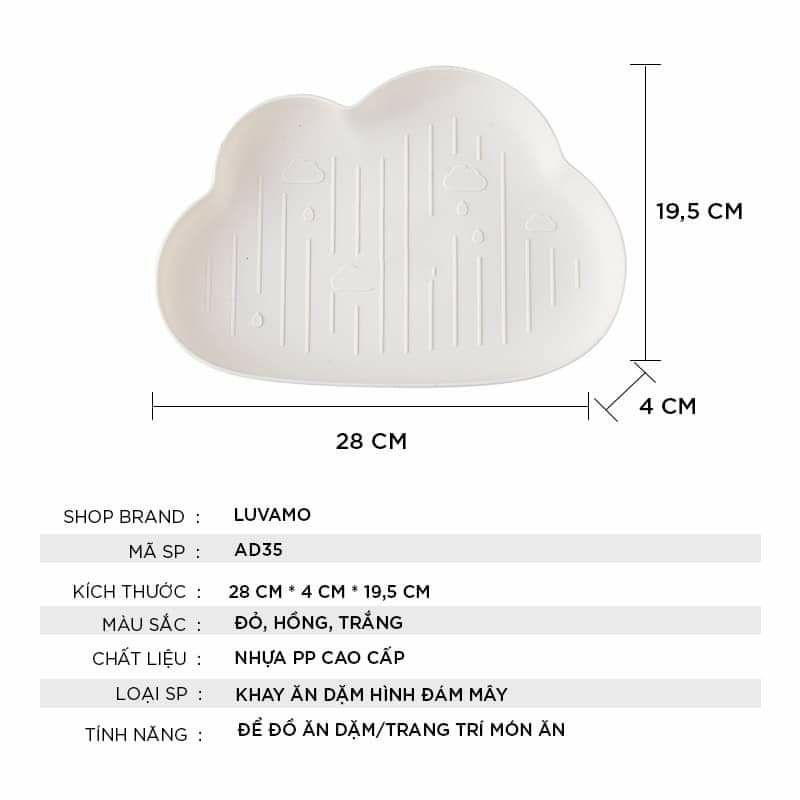 Khay ăn dặm, khay đựng chén bát ăn dặm hình đám mây xinh xắn cho bé