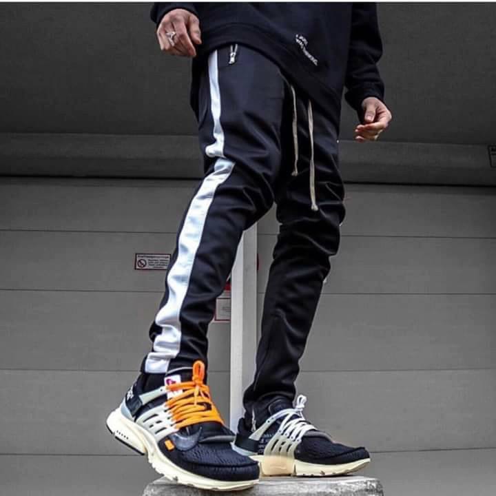 Quần Track Pants 1 sọc khóa Zip có dây Drawstrings dài  Unisex Ulzzang 5theway