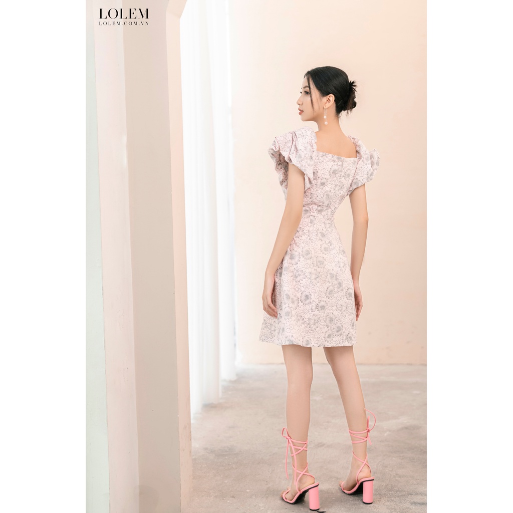 Đầm xòe cổ vuông LOLEM DX317 thiết kế cut-out tay con bồng vải thô xốp cao cấp