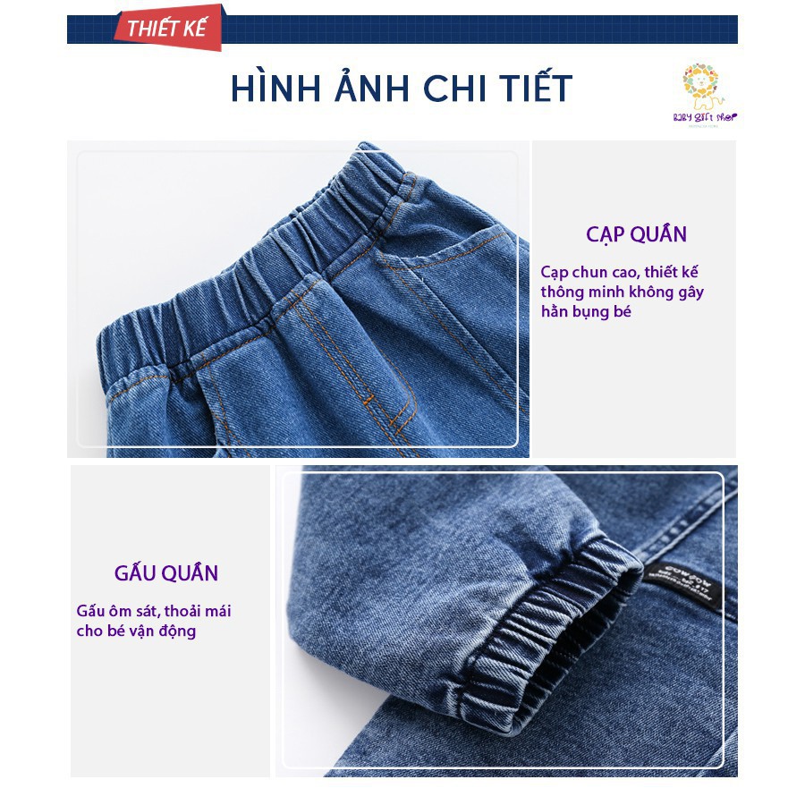 Quần bò bé trai mài nhẹ bo gấu cao cấp Wellkids chất bò jean mềm, co giãn nhẹ dáng thời trang Hàn Quốc T01