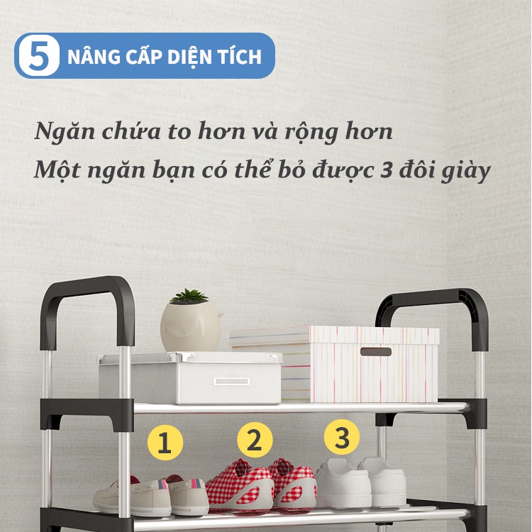 Kệ để giày dép cao cấp đa năng 5 tầng, giá để giày dép nhiều tầng inox cứng cáp chắc chắn nhỏ gọn dễ lắp