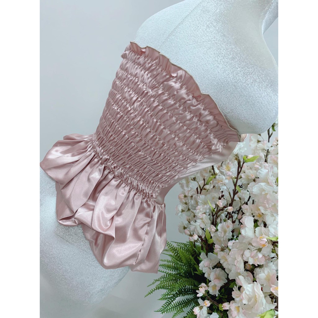 Áo Satin Nhấn Eo Phồng Bí (NUDE)