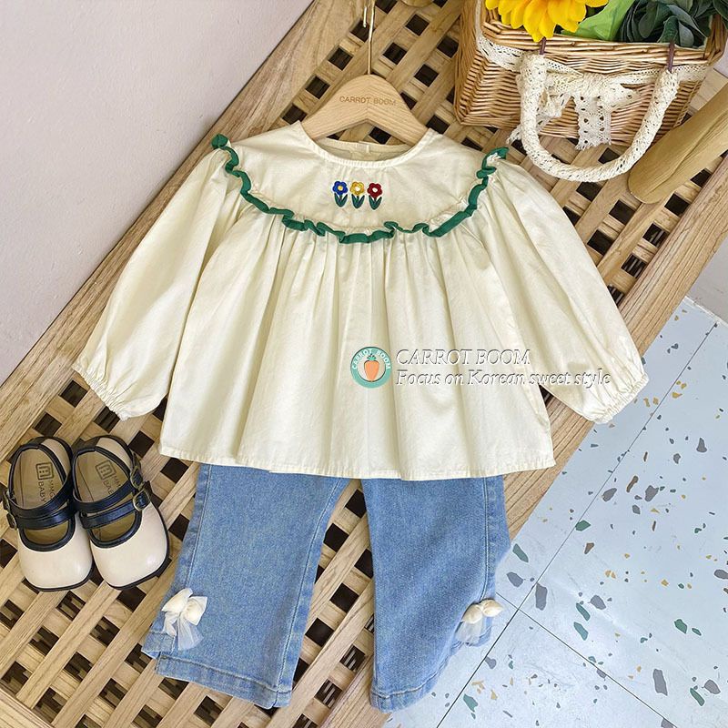 Áo Sơ Mi Cotton Nguyên Chất Tay Dài Phong Cách Hàn Nhật Mới 2022 Cho Bé Gái