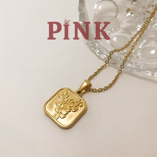 Dây chuyền nam nữ mặt vuông khắc hoa hồng Rose necklace (thép không rỉ 304).