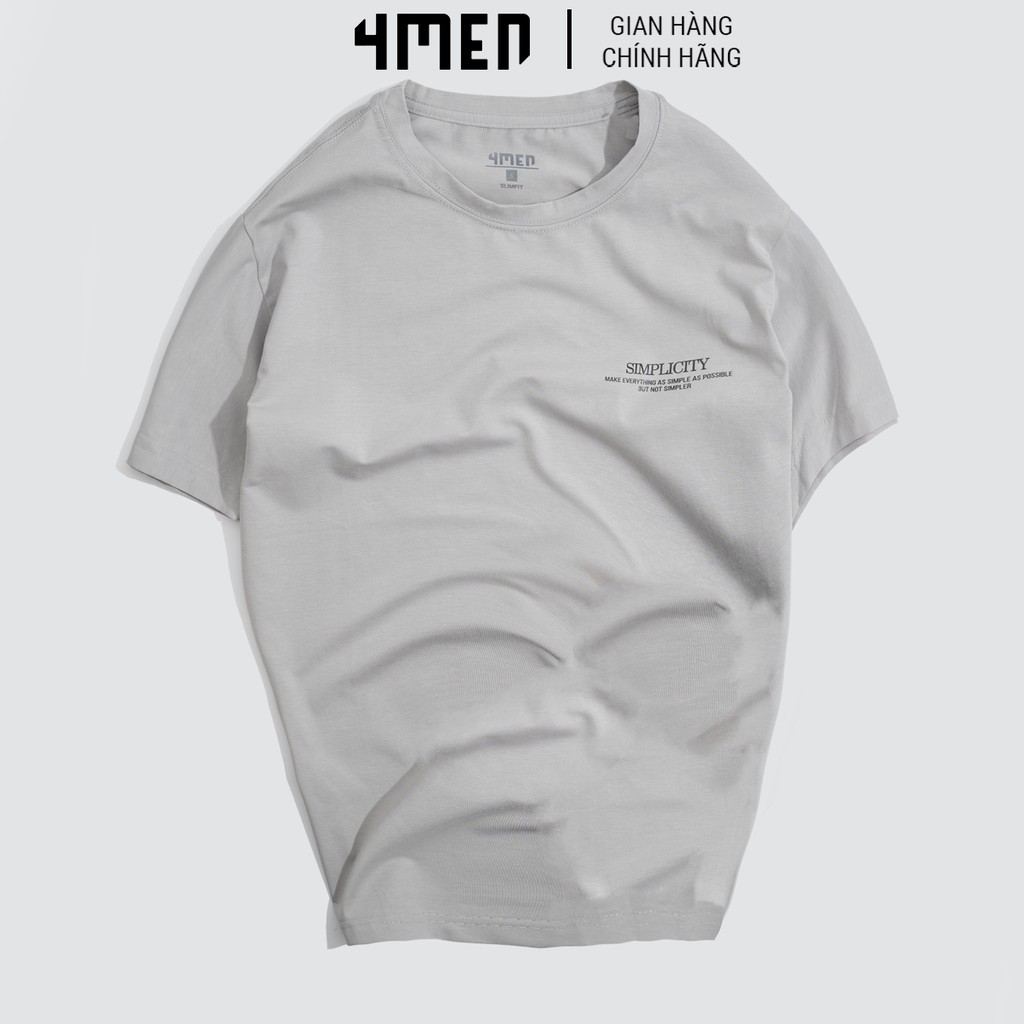 Áo thun nam cotton cao cấp 4MEN AT047 cổ tròn, ngắn tay, form suông, vải cotton dày dặn, thoáng mát, in chữ ngực trái | BigBuy360 - bigbuy360.vn