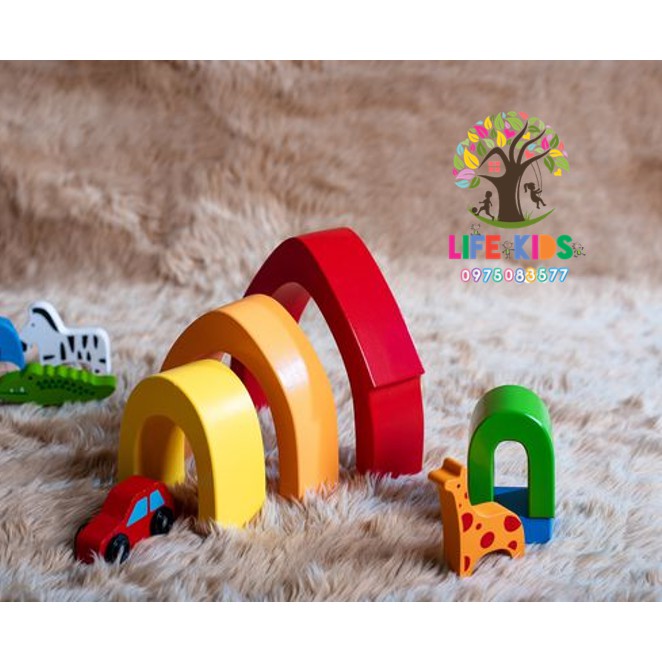 Đồ chơi gỗ thông minh - bộ xếp hình ngôi nhà cầu vồng