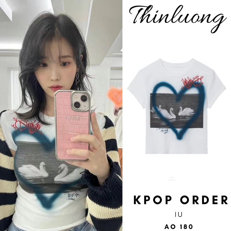 Áo trắng croptop in hình giống IU