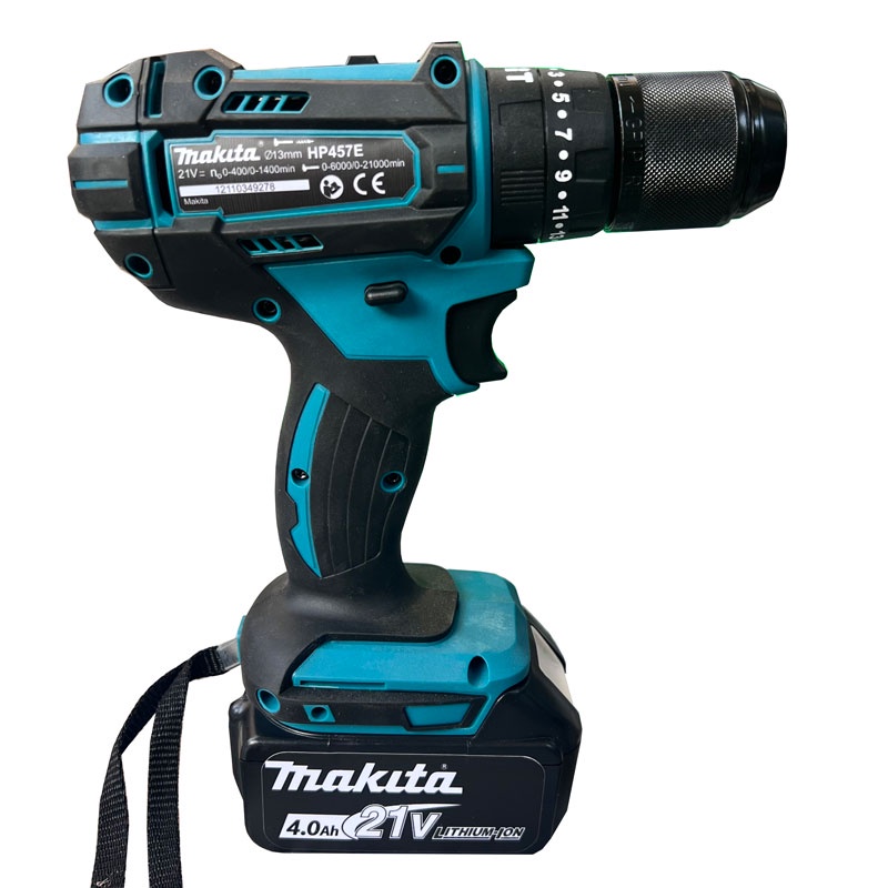 Máy Khoan Pin Khoan 21V Makita HP457E Đầu Kẹp 13mm Kim Loại,Động Cơ 775