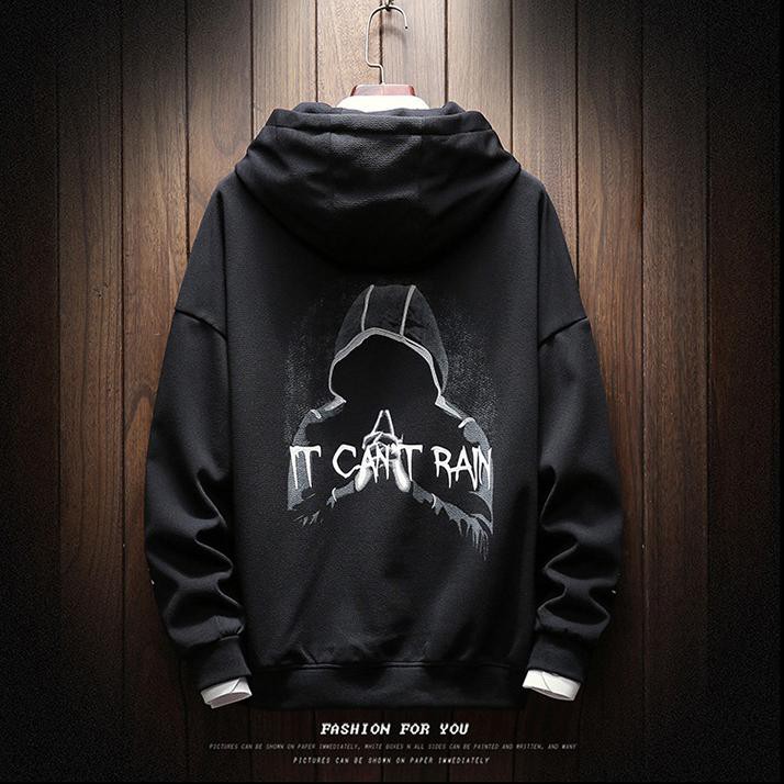 Áo hoodie nam nữ form rộng freesize dưới 65kg màu đen trắng ( IT CANT RAIN)