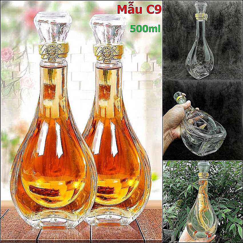 Chai thủy tinh đựng rượu 500ml cao cấp mẫu Giọt Nước - Vỏ chai rượu đẹp siêu trong (mẫu C9)