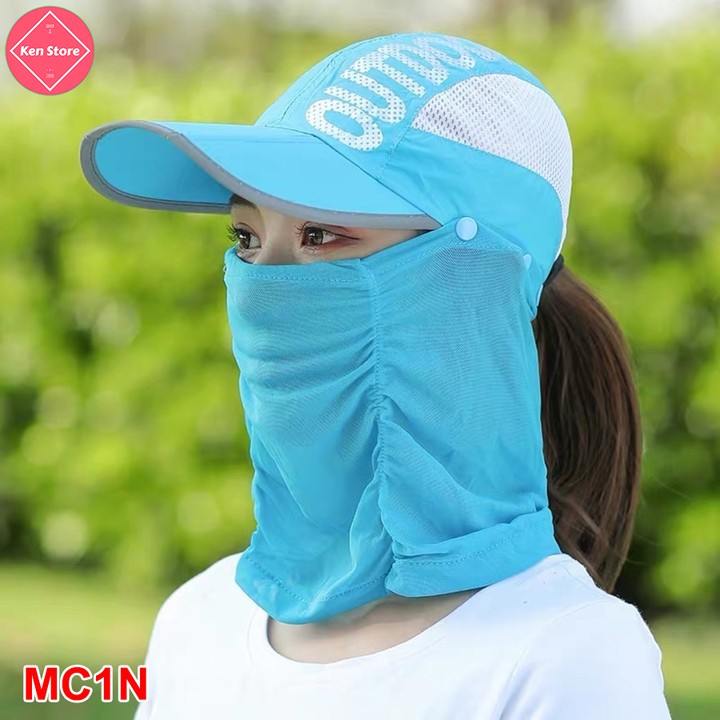 Mũ lưỡi trai có khăn chống nắng [HÀNG XỊN] Nón chống nắng cao cấp che nắng Đầu, Mặt và Cổ 3 trong 1, có thể gập lại