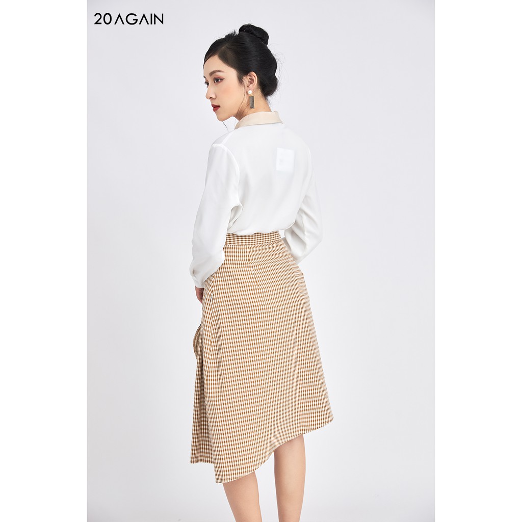 Áo sơ mi nữ công sở dài tay phối lá cổ 20AGAIN ASA0949