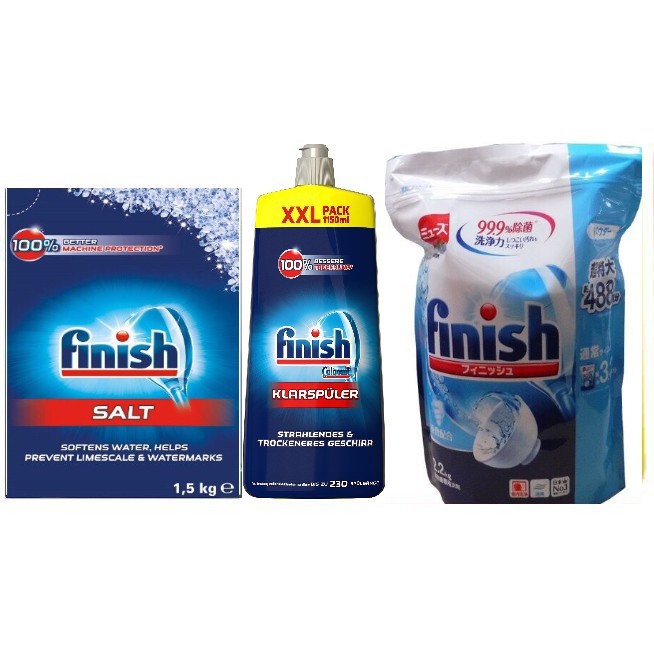 Combo Bột rửa bát Finish 2,5kg + bóng finish 1150ml + muối Finish 1.5kg