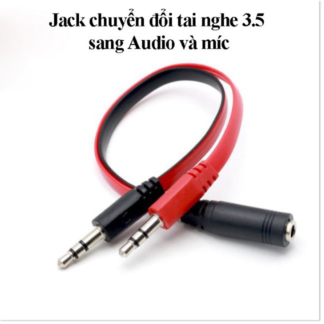 Jack chuyển đổi tai nghe 3.5 sang Audio &amp; Mic dùng trên laptop máy tính, Cáp Chia 3.5mm