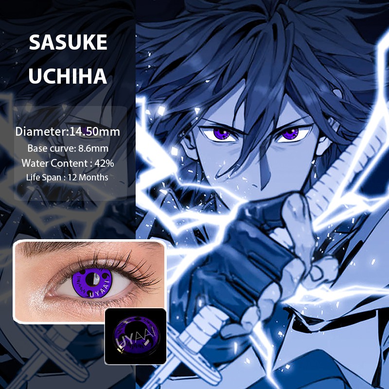 UYAAI Set 2 cặp kính áp tròng có màu phong cách Anime Naruto Sharingan Uchiha Sasuke Hatake Kakashi