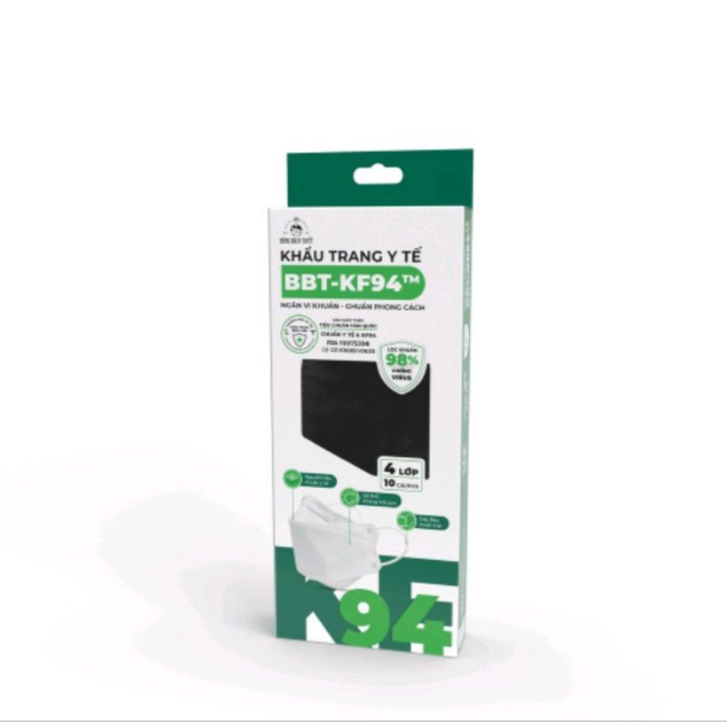 Khẩu trang KF94 4 lớp Bông Bạch Tuyết màu đen.