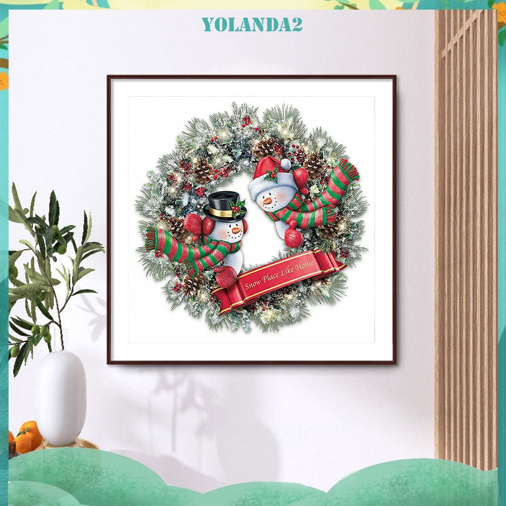 Tranh đính đá kim cương toàn bộ 5D DIY hình vòng hoa giáng sinh