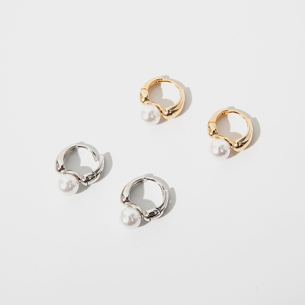 Khuyên tai làm từ đồng hình tròn đính ngọc trai nhiều màu sắc phong cách cổ điển trang sức thời trang cho phái nữ