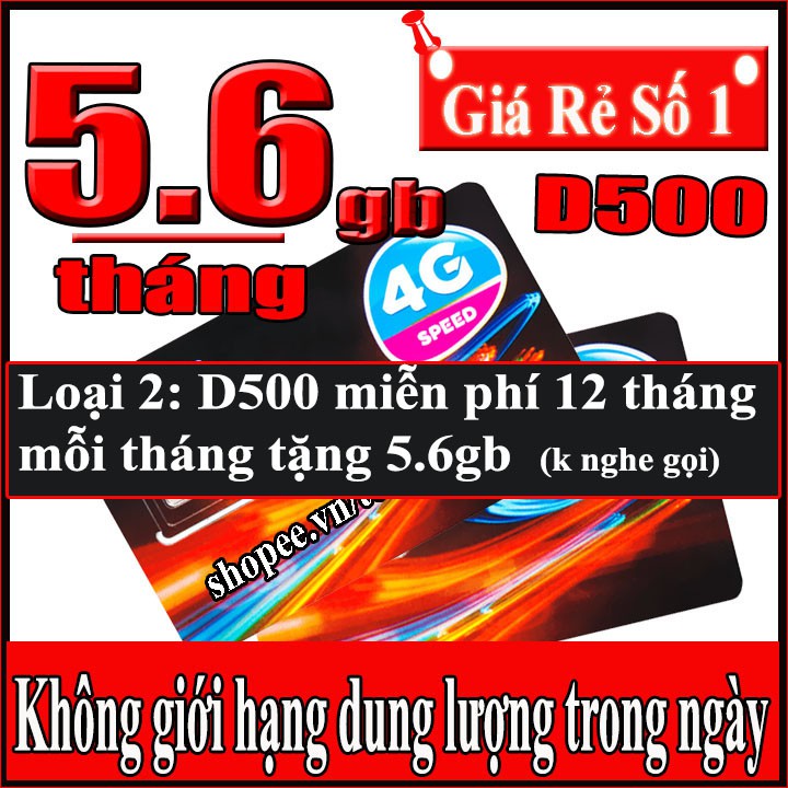 Sim 4G Vianphone trọn gói sử dụng 1 năm gói cước D500,D500t, tặng que chọc sim xin