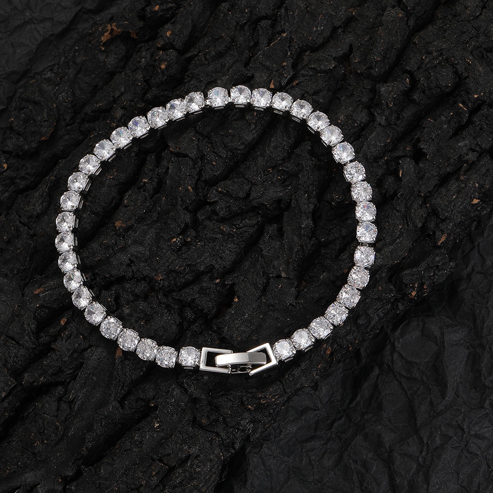 Vòng Tay Chuỗi Xích 3mm 4mm 5mm Bằng Đồng Đính Đá Zircon Phong Cách Hip Hop