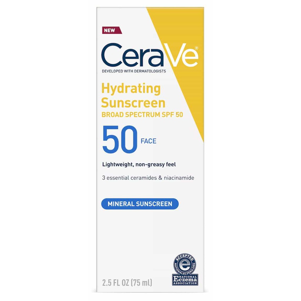 (hàng Mới Về) Kem Chống Nắng Thành Phần Khoáng Chất Dưỡng Ẩm Cho Da Mặt Spf 50 75ml Cerave