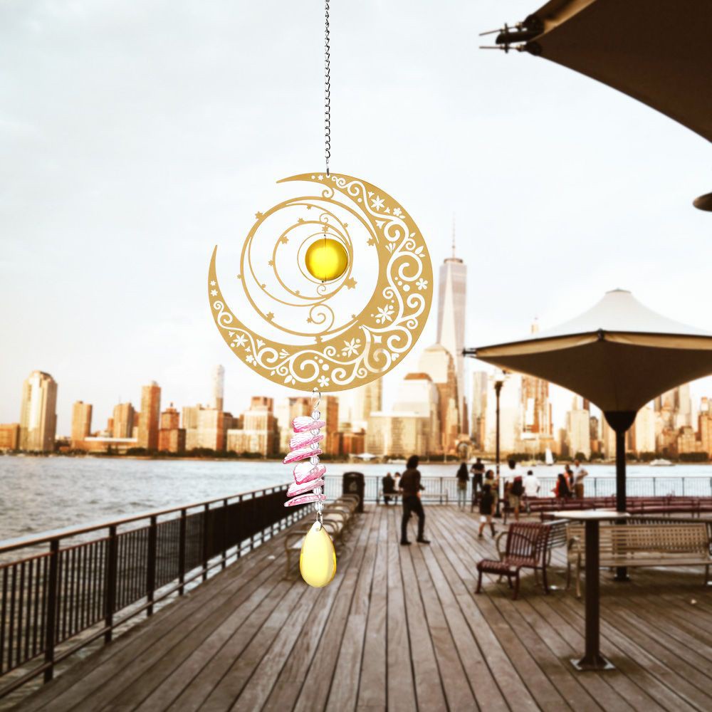 LUCKY Crafts Gift Wind Chimes Garden Rotating Wind Spinner Moon and|Art Decor Outdoor Patio Indoor 360 Degrees Metal/Multicolor