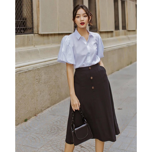 Chân váy dài 3 nút TRƠN