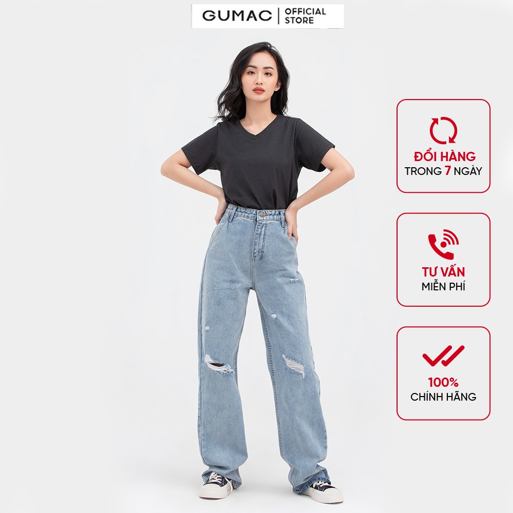 Quần jeans nữ rách gối GUMAC phong cách hàn quốc trẻ trung QJB865 | BigBuy360 - bigbuy360.vn