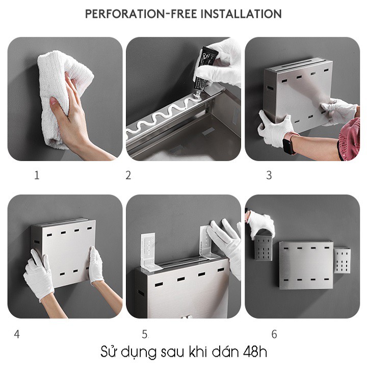 Kệ để dao đũa muỗm dán tường inox, kệ inox cắm dao đũa thìa