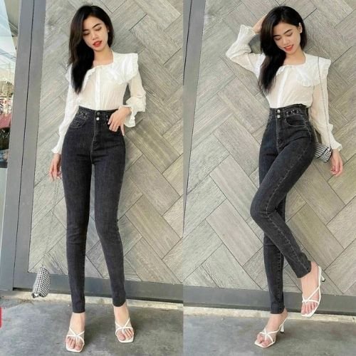 Quần jean nữ trơn chất co giãn, quần bò nữ cạp cao nhiều mẫu tp ms612