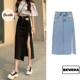 Chân Váy Jeans Midi Xẻ Tà Hông