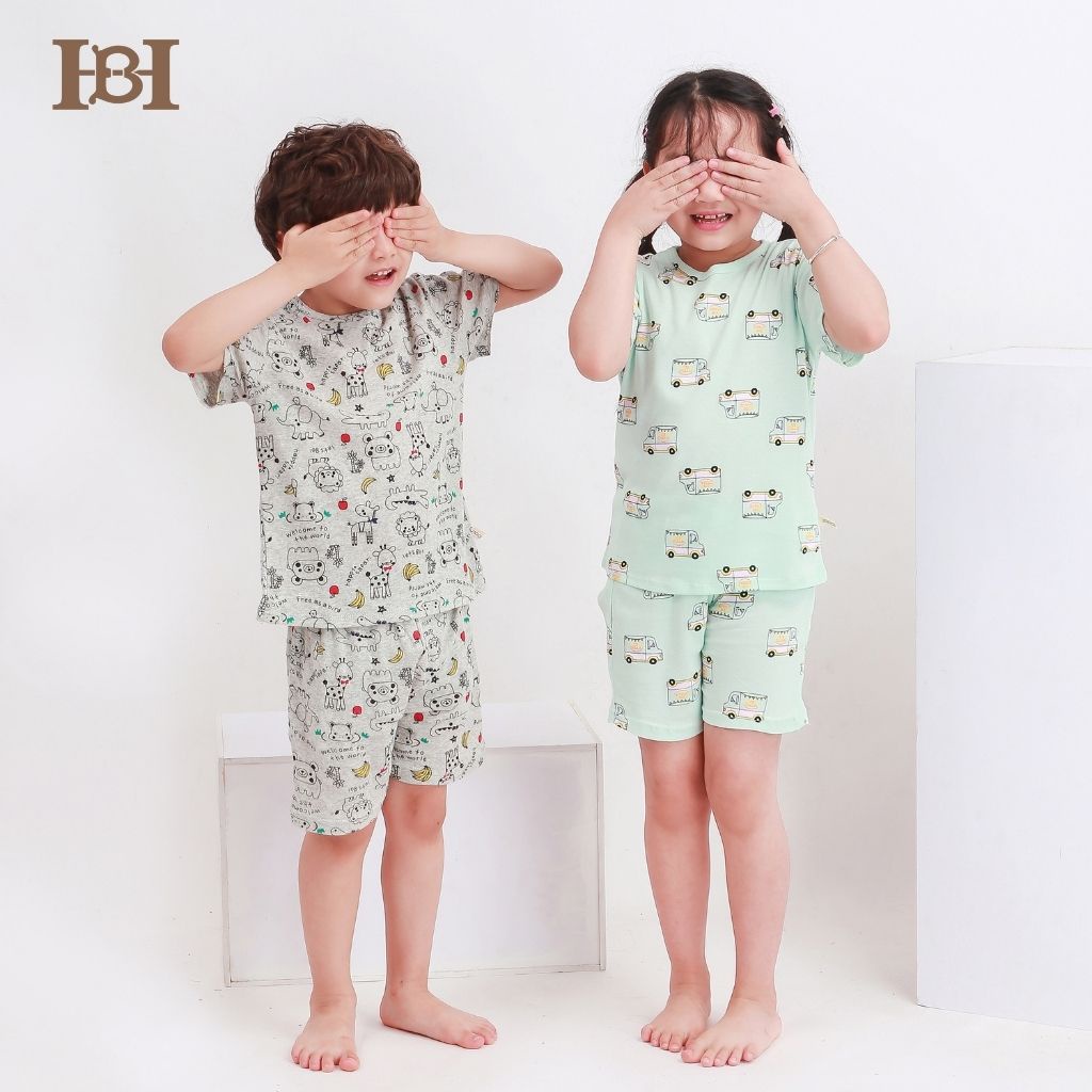 Bộ Quần Áo Thun Cotton Cộc Tay Hapiibabii Họa Tiết Ngộ Nghĩnh Cho Bé Trai Bé Gái Mặc Ở Nhà Mùa Hè (1-10 Tuổi)