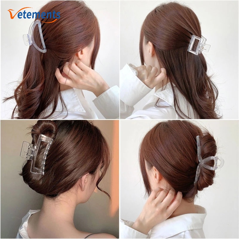 Kẹp Tóc Trong Suốt Đính Ngọc Trai Giả Hình Cá Mập Màu Gradient Kiểu Pháp