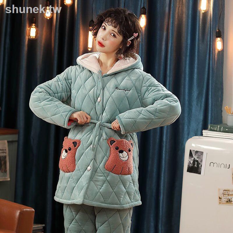 Bộ Đồ Ngủ Dáng Dài Bằng Nhung Ba Lớp Thời Trang Mùa Đông Ấm Áp Dành Cho Nữ | BigBuy360 - bigbuy360.vn