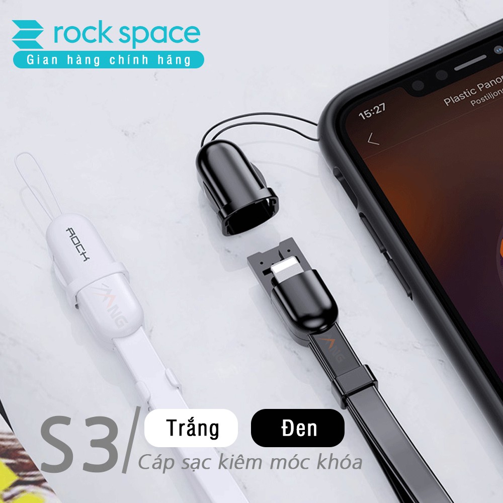 Cáp ngắn Rockspace S3 chuẩn lightning dành cho iphone / TypeC dành cho Samsung màu đen, trắng,móc khóa, nam châm