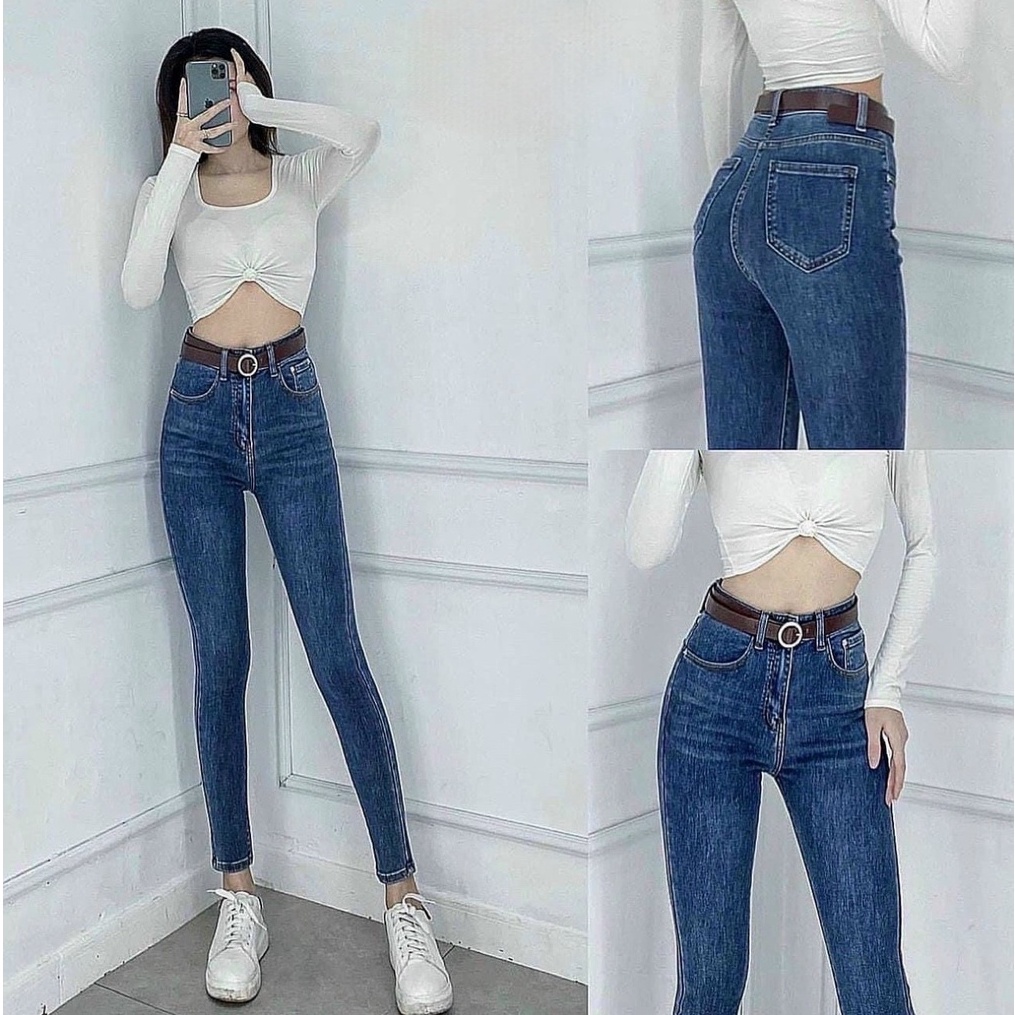 Quần jean nữ lưng cao ôm co giãn, quần bò nữ lai cuốn vải siêu đẹp