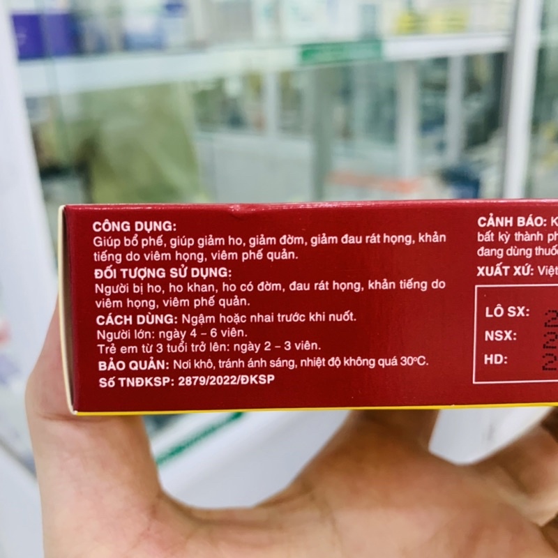 Viên Ngậm Ho Bổ Phế Nam Hà Tiêu Đờm Bổ Phổi Sát Trùng Họng