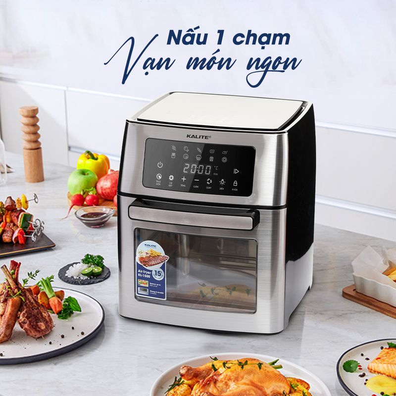 Nồi chiên không dầu kalite KL1500, bếp chiên không dầu 15L, nồi chiên gà nguyên con, chính hãng kalite + kèm quà tặng