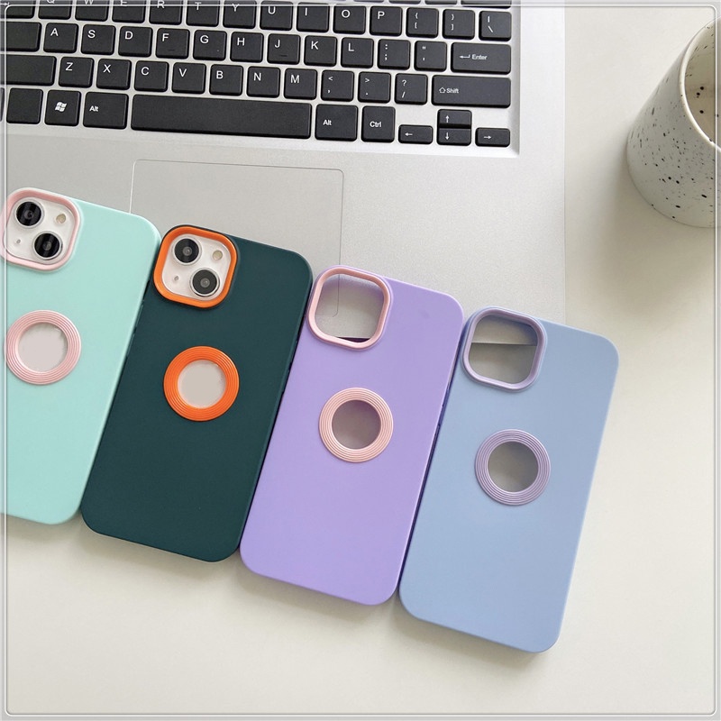 Ốp Điện Thoại Mềm Chống Sốc Màu Tương Phản Có Logo Cho iPhone 14 13 12 11 Pro Max XS XR X 8 + 7 Plus