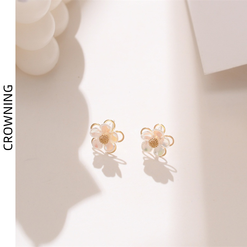 Khuyên tai mạ bạc S952 hình bông hoa nhỏ đơn giản dễ phối đồ phong cách cho nữ