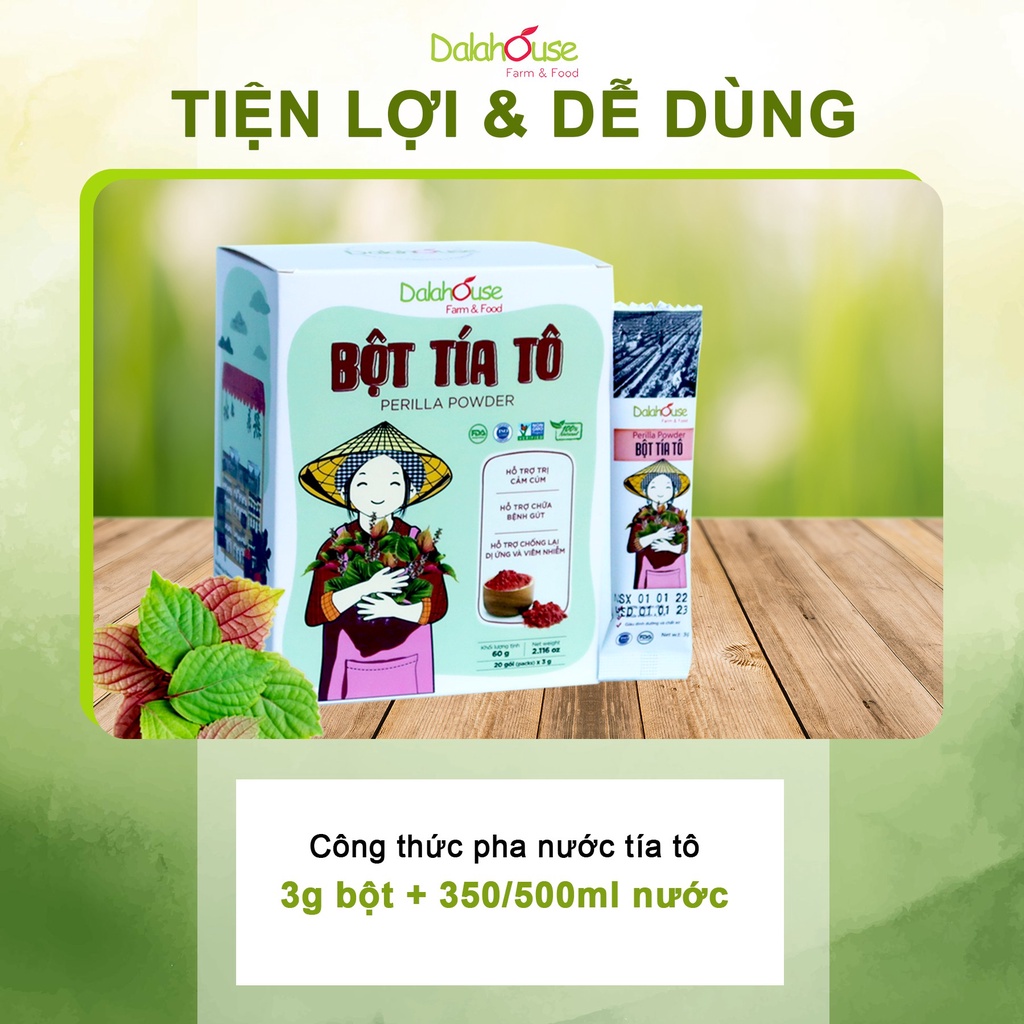 Bột tía tô hữu cơ nguyên chất sấy lạnh dalahouse - 20 gói x 3gram