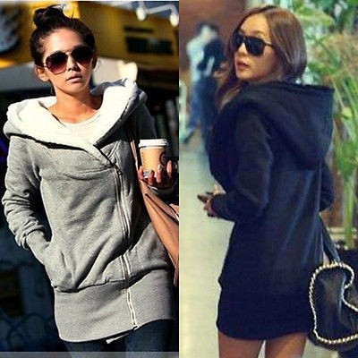 ☛☏❤Womens Long Sleeve Winter Hooded Coat Sweater Outwear Front Zipper Tops Grey