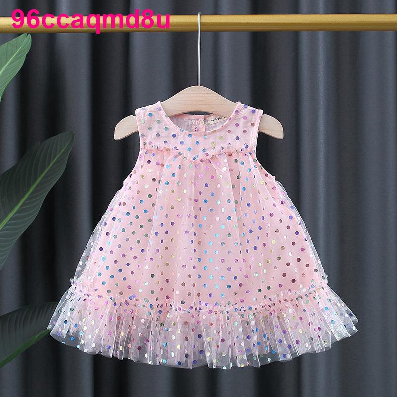 Váy kiểu tây bé gái, hè, thời trang hè trẻ em mới, vest lưới, công chúa tay phồng cho