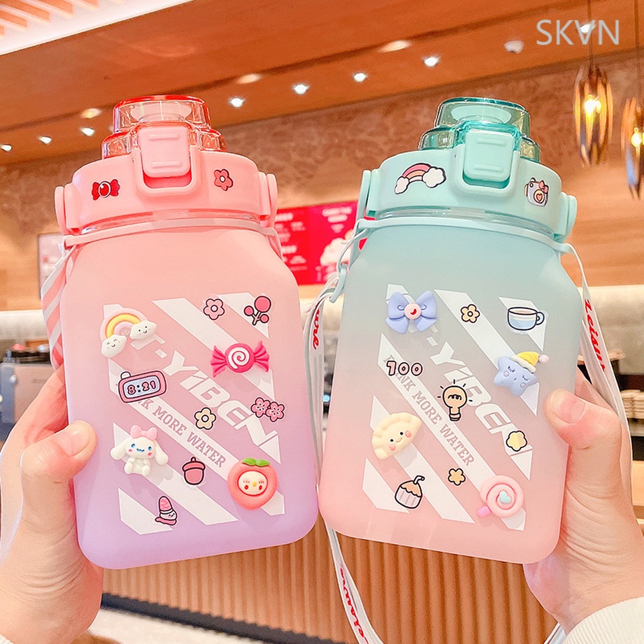 Bình nước nhắc nhở giờ uống nước Bình nước dễ thương nhiều màu có vạch báo giờ uống
