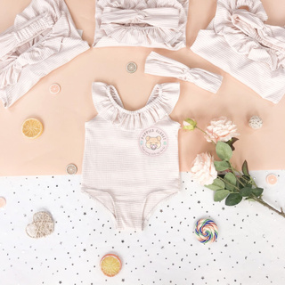 Bộ đồ bơi họa tiết kẻ ngang hồng cam HM