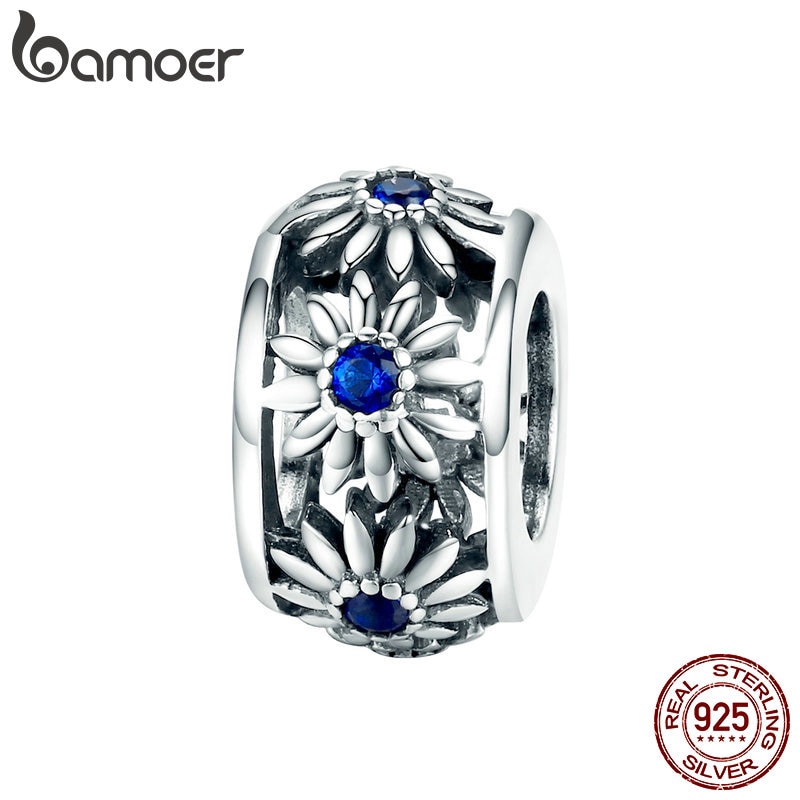 Hạt phụ kiện Bamoer SCC1118 bạc 925 họa tiết hoa cúc để trang trí trang sức thủ công