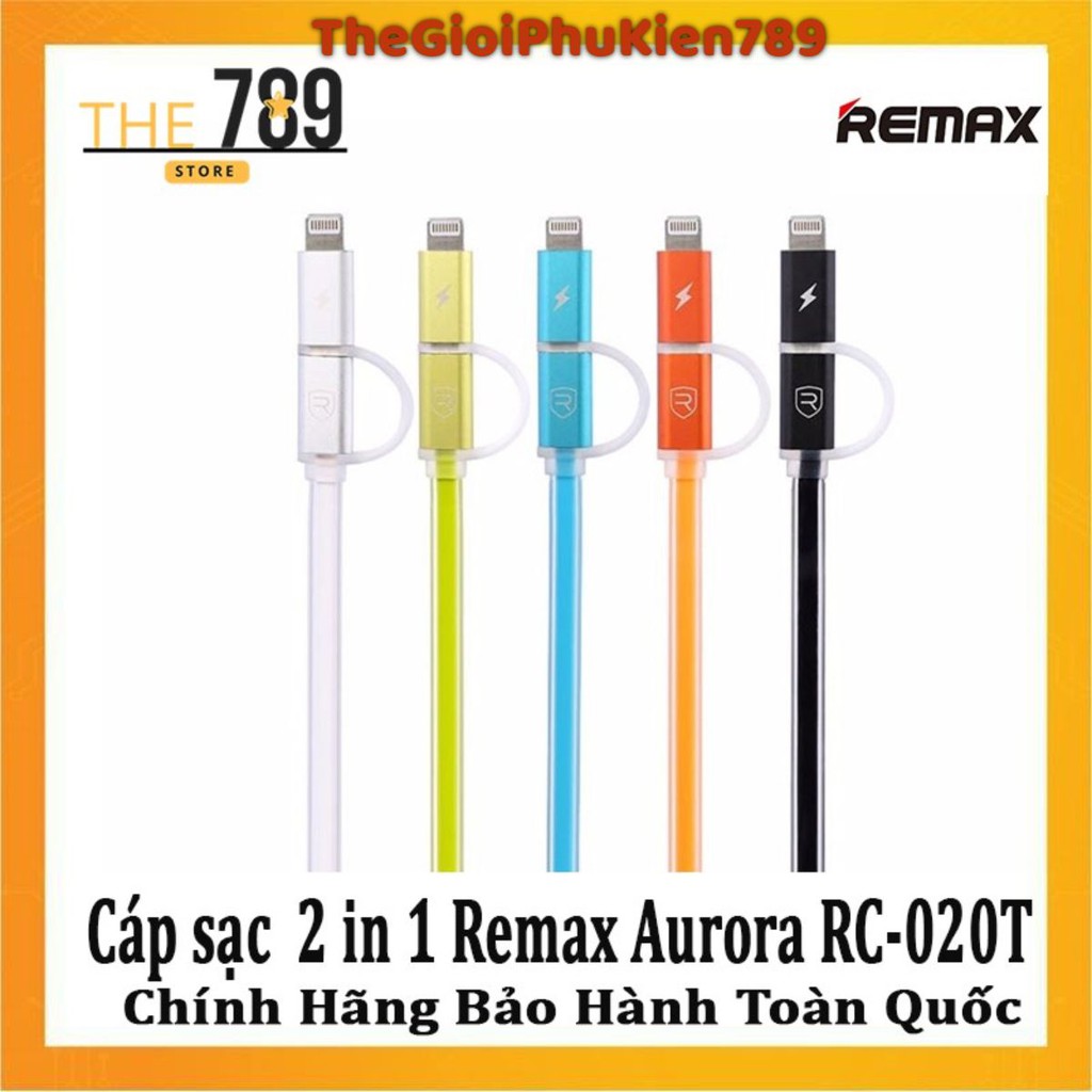 Cáp sạc đa năng 2 trong 1 Remax Aurora RC-020T tốc độ cao - Cho iphone,ipad,samsung,oppo....