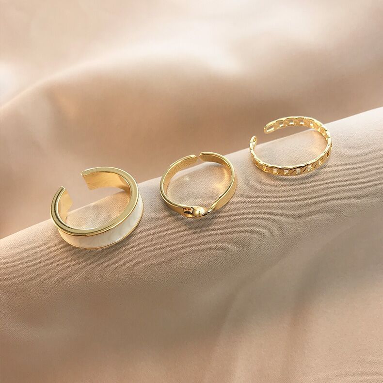 Set 3 nhẫn thép titan mạ vàng có thể điều chỉnh hở phong cách Hàn Quốc dành cho nữ