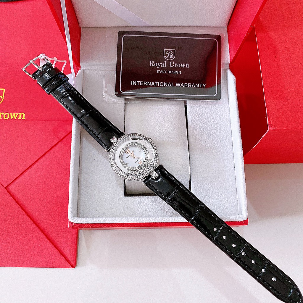 Đồng Hồ Royal Crown Nữ 3628 Dây Da Đen 32mm